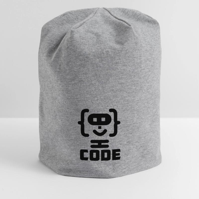 Hacker-Programmierer-Code-Logo mit Text CODE Jersey-Beanie