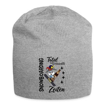 Snowboarding, verrückte Zeiten, Hase mit Snowboard - Jersey-Beanie - Grau meliert - Vorne