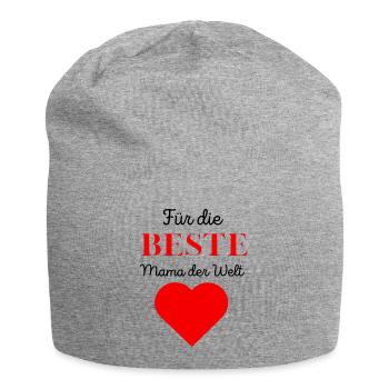 Muttertagsgeschenk „Die beste Mutter der Welt“ - Jersey-Beanie - Grau meliert - Vorne
