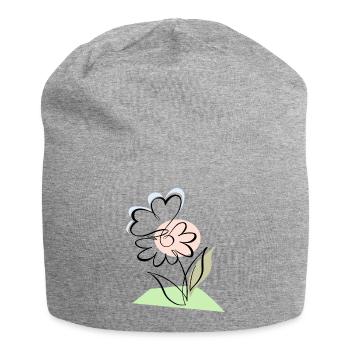 Blüte mit Schmetterling - Jersey-Beanie - Grau meliert - Vorne