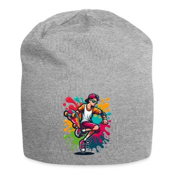 Skateboard mit Farbklecksen - Jersey-Beanie - Grau meliert - Vorne