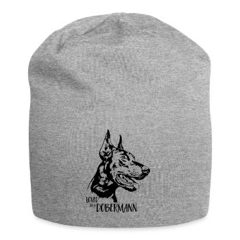 Aimé par un chien Doberman disant Wilsigns - Bonnet en jersey - gris chiné - Devant