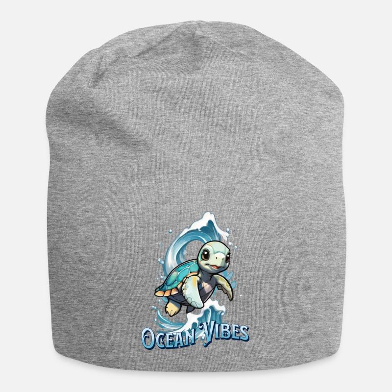 Ocean Vibes Turtle - Jersey Beanie - heather grey