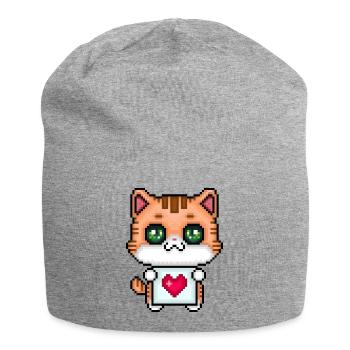 Pixel Loving Kitten - Jersey Beanie - heather grey - Front