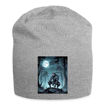 evil werewolf howls at the moon monster dark - Jersey Beanie - heather grey - Front