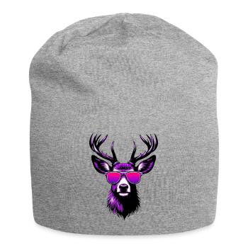 Cerf avec lunettes de soleil - Bonnet en jersey - gris chiné - Devant