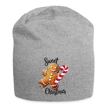 Joyeux bonhomme en pain d’épice avec canne à sucre - Bonnet en jersey - gris chiné - Devant