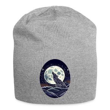 Geometrischer Wolf und Vollmond - Jersey-Beanie - Grau meliert - Vorne