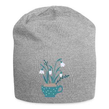 Schneeglöckchen in Tasse, farbig - Jersey-Beanie - Grau meliert - Vorne