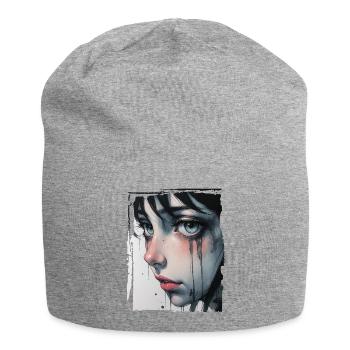 Anime Girl with Tears - Jersey Beanie - heather grey - Front