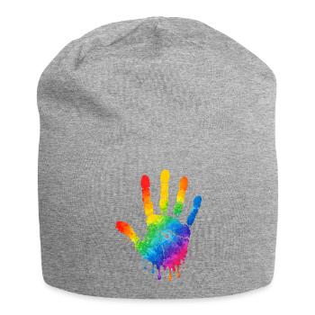 Motif aquarelle colorée à empreintes de main - Bonnet en jersey - gris chiné - Devant