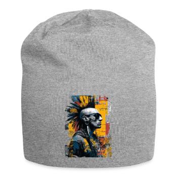 Punk Porträt mit Irokesenfrisur Urban Art - Jersey-Beanie - Grau meliert - Vorne