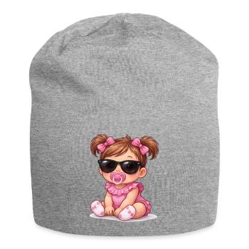 Baby girl with sunglasses - Jersey Beanie - heather grey - Front