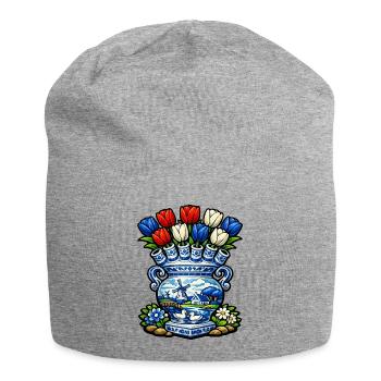 Delfter Vasen-Tulpen und Windmühle - Jersey-Beanie - Grau meliert - Vorne