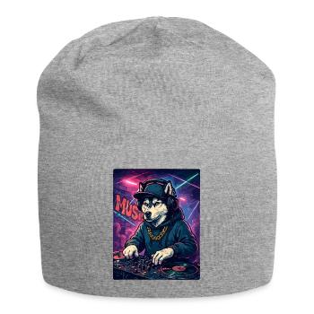 DJ Husky: Club Hund mit Hoodie & Graffiti - Jersey-Beanie - Grau meliert - Vorne