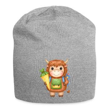 Kawaii Highland-Kuh – Einschulung mit Schultüte - Jersey-Beanie - Grau meliert - Vorne