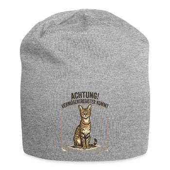 Achtung! Vermögensregister kommt - Savannah Katze - Jersey-Beanie - Grau meliert - Vorne
