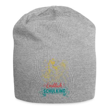 Endlich Schulkind Dino mit Blume - Jersey-Beanie - Grau meliert - Vorne