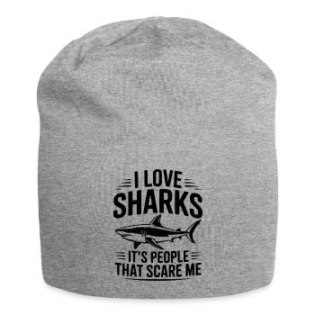 Ich liebe Haie. Es sind Menschen, die mir Angst machen. - Jersey-Beanie - Grau meliert - Vorne