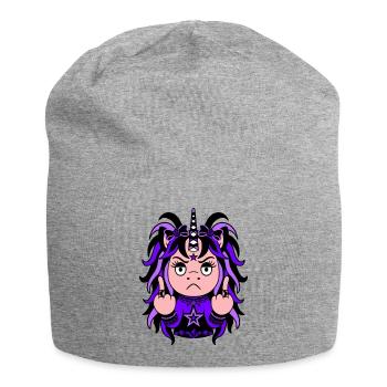 Lila-LaLic: Das lilac EinZORN mit Mittelfinger - Jersey-Beanie - Grau meliert - Vorne