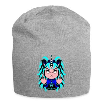 Frostbite: Frostig-blaues EinZORN mit Mittelfinger - Jersey-Beanie - Grau meliert - Vorne