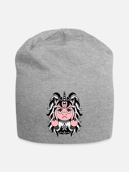 Chaos Noir: Schwarz-Weiß EinZORN mit Mittelfinger - Jersey-Beanie - Grau meliert