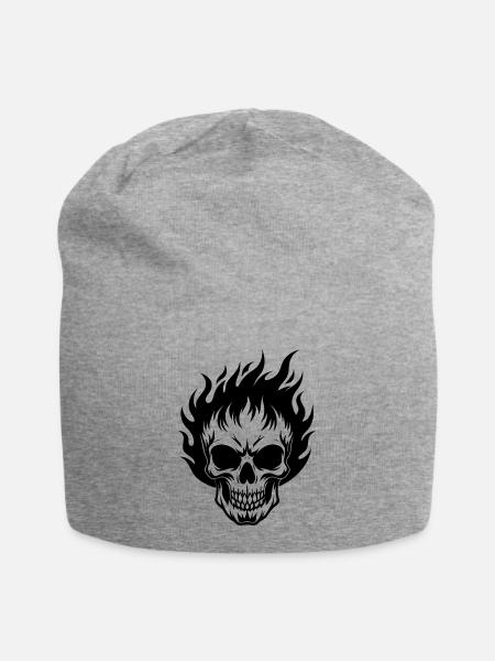 Flammender Schädel - Jersey-Beanie - Grau meliert