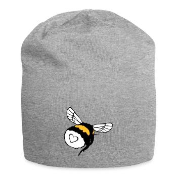 Bumblebee with heart, fur and hum - Jersey Beanie - heather grey - Front