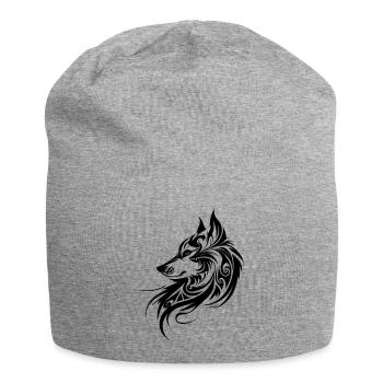 Tête de loup, Silhouette, Fan de nature animale de style tribal - Bonnet en jersey - gris chiné - Devant