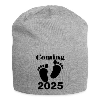 Bébé arrive en 2025, future maman en 2025, pieds de bébé - Bonnet en jersey - gris chiné - Devant