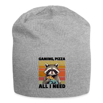 Funny Raccoon Gaming Pizza Gamer Gamer Gaming - Jersey Beanie - heather grey - Front