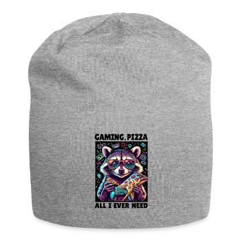 Funny Raccoon Gaming Pizza Gamer Gamer Gaming - Jersey Beanie - heather grey - Front