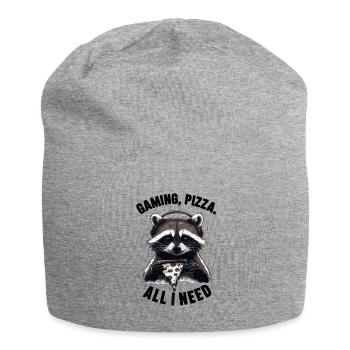 Funny Raccoon Gaming Pizza Gamer Gamer Gaming - Jersey Beanie - heather grey - Front