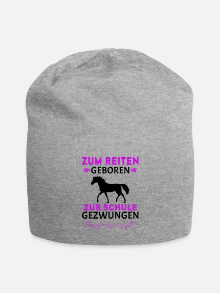 Pferde Zum Reiten Geboren Zur Schule Gezwungen Spr - Jersey-Beanie - Grau meliert