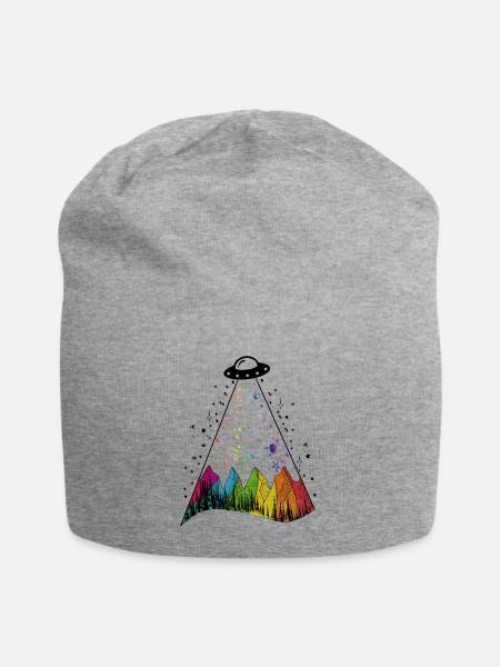 fliegende untertasse mit regenbogen ufo geschenk - Jersey-Beanie - Grau meliert
