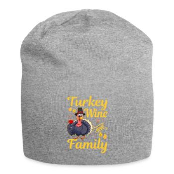 WTF Turkey Wine And Family Funny Thanksgiving - Jersey Beanie - heather grey - Front