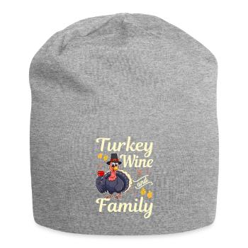 WTF Turkey Wine And Family Funny Thanksgiving - Jersey Beanie - heather grey - Front