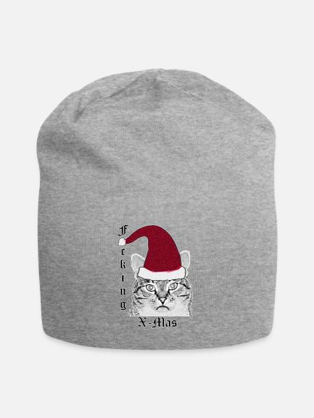 Katze mit Nikolausmütze (F#ck#ng X-Mas) - Jersey-Beanie - Grau meliert