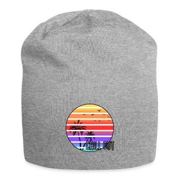 Chill out Sommermotiv mit Palme im Sonnenuntergang - Jersey-Beanie - Grau meliert - Vorne