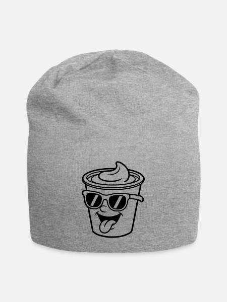Becher Crème Joghurt Sahne Eis (Farbe änderbar) - Jersey-Beanie - Grau meliert