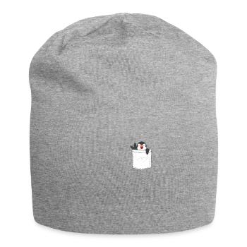 Pinguin Brusttasche - Jersey-Beanie - Grau meliert - Vorne