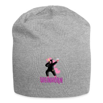 Weinhorn tanzendes schwarzes Einhorn mit Wein - Jersey-Beanie - Grau meliert - Vorne