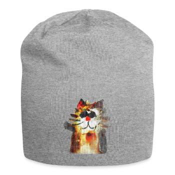 Used look vintage Katze Winkekatze - Jersey-Beanie - Grau meliert - Vorne