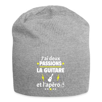 J'ai deux passions guitare apéro, fête des pères - Bonnet en jersey - gris chiné - Devant