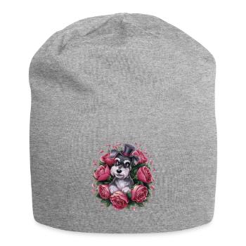 Zwergschnauzer im Cartoonstil mit schönen Rosen - Jersey-Beanie - Grau meliert - Vorne