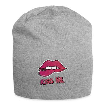 Lips Kiss Mouth Gift Piercing Love Valentine - Jersey Beanie - heather grey - Front