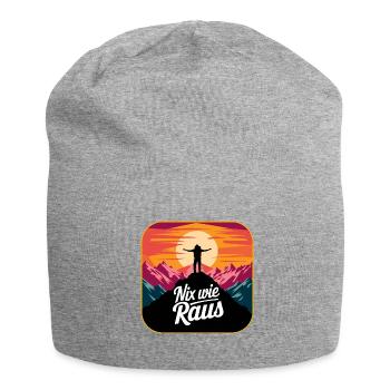 Nix wie raus - Wanderer auf dem Berggipfel - Jersey-Beanie - Grau meliert - Vorne