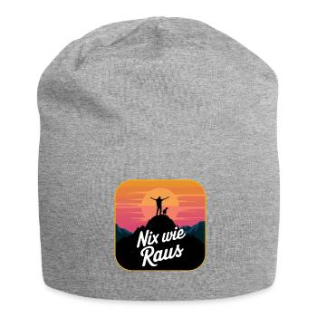 Nix wie raus - Wanderer auf dem Berggipfel - Jersey-Beanie - Grau meliert - Vorne