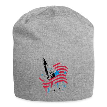 amerikanische Flagge und Freiheitsstatue - Jersey-Beanie - Grau meliert - Vorne