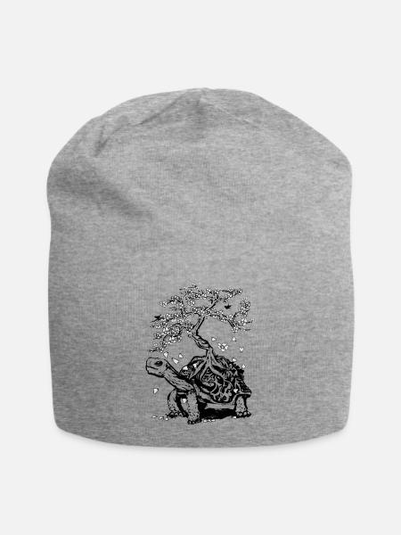 Schildkröte mit einem Bonsai auf dem Rückenpanzer - Jersey-Beanie - Grau meliert